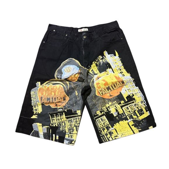 Ecko Vintage Y2k Unltd Denim Shorts Tag 40 Fits 36 Baggy Black Factual Grail - Picture 1 of 9